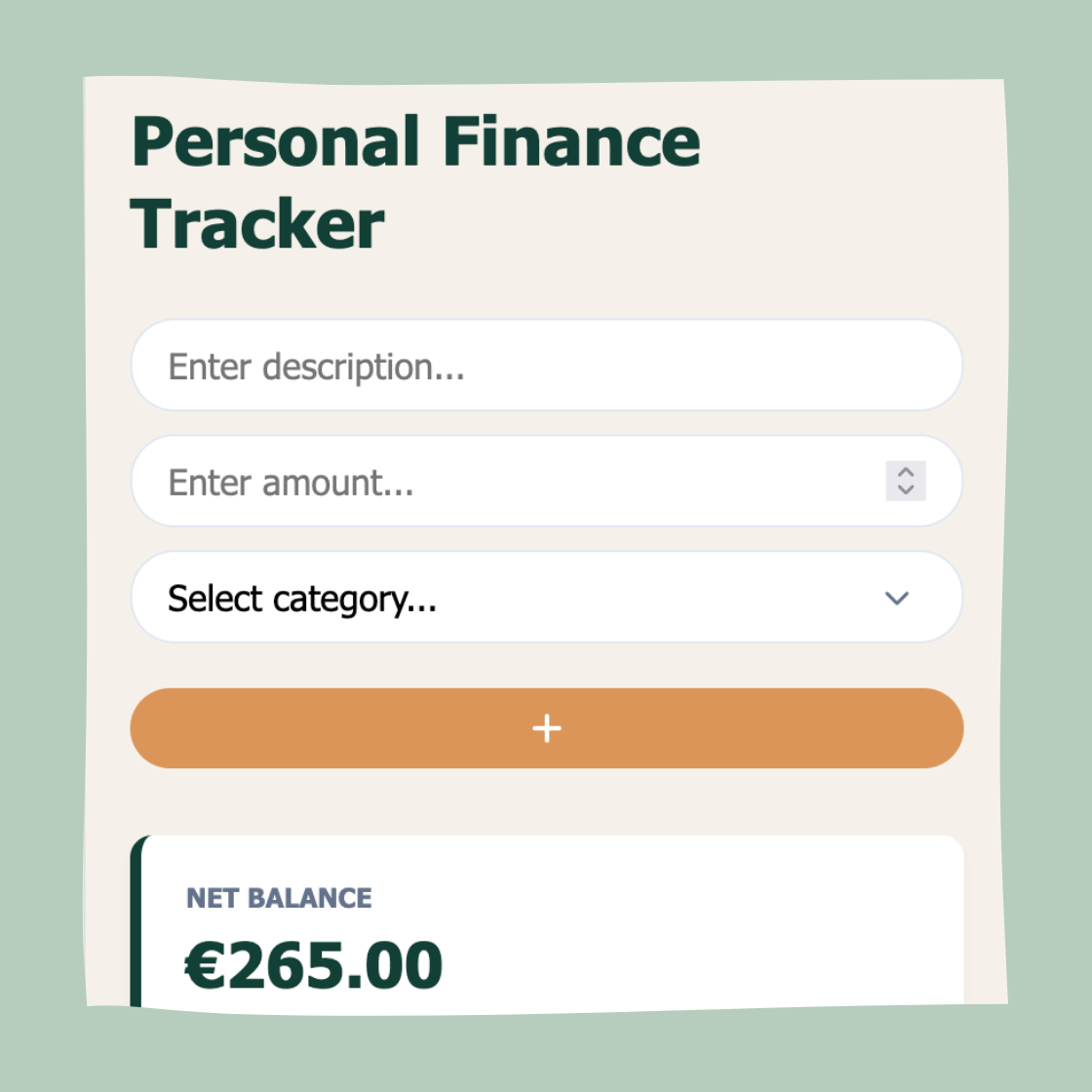 Preview of the personal finance tracker project
